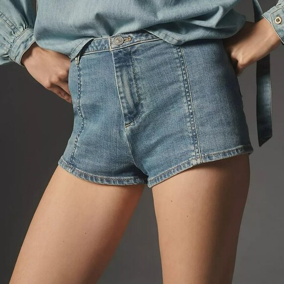 Anthropologie Pilcro Low-Rise Micro Shorts Blue Denim Button Fly Size 27 NWT - Picture 1 of 12